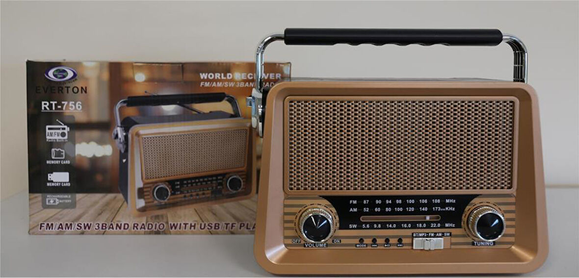 Everton Rt-756  Bluetooth Fm-Usb-Tf-Aux Şarjlı Nostaljik Radyo