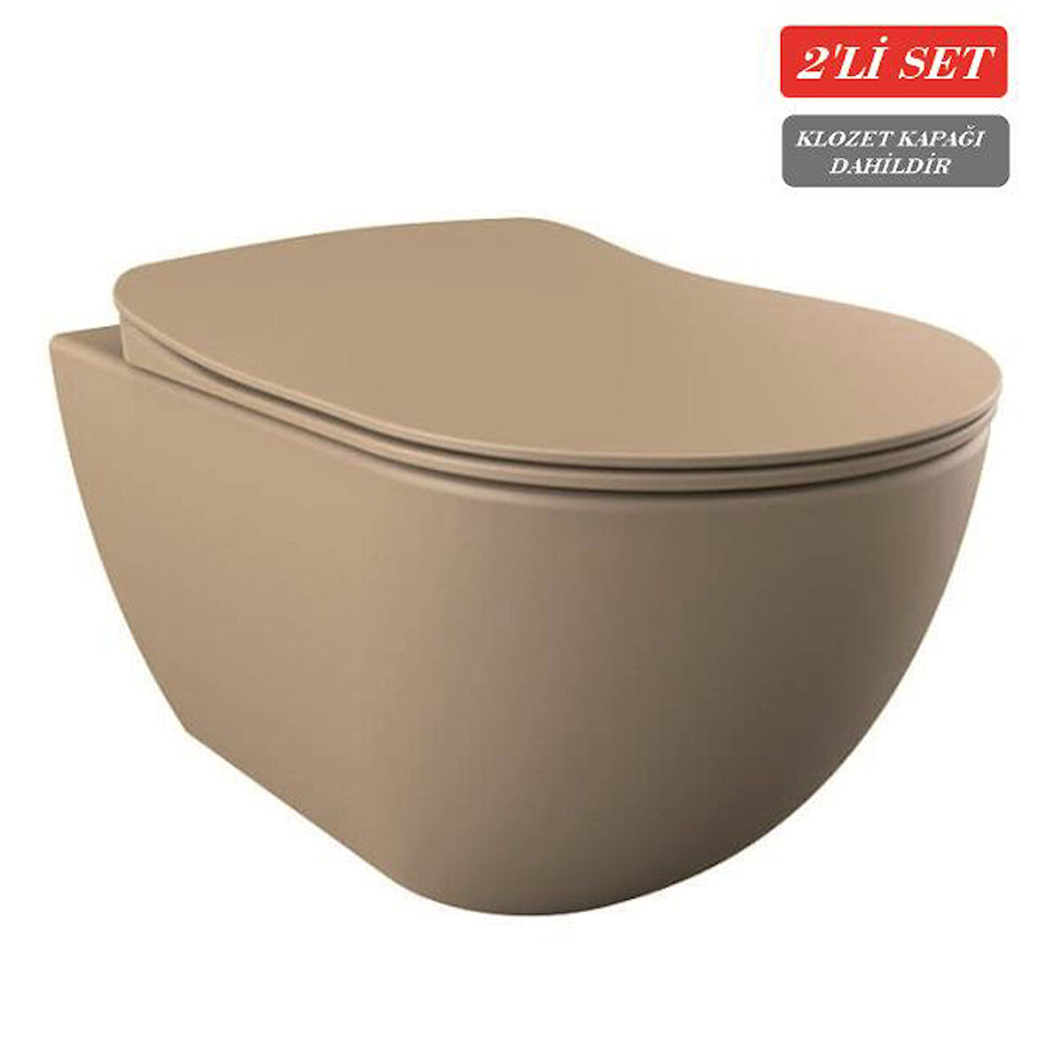Creavit Free Rim-Off Kanalsız Asma Klozet (FE322.CM) Mat Cappucino + Duck Yavaş Kapanan Kapak Mat Cappucino 2'li Set