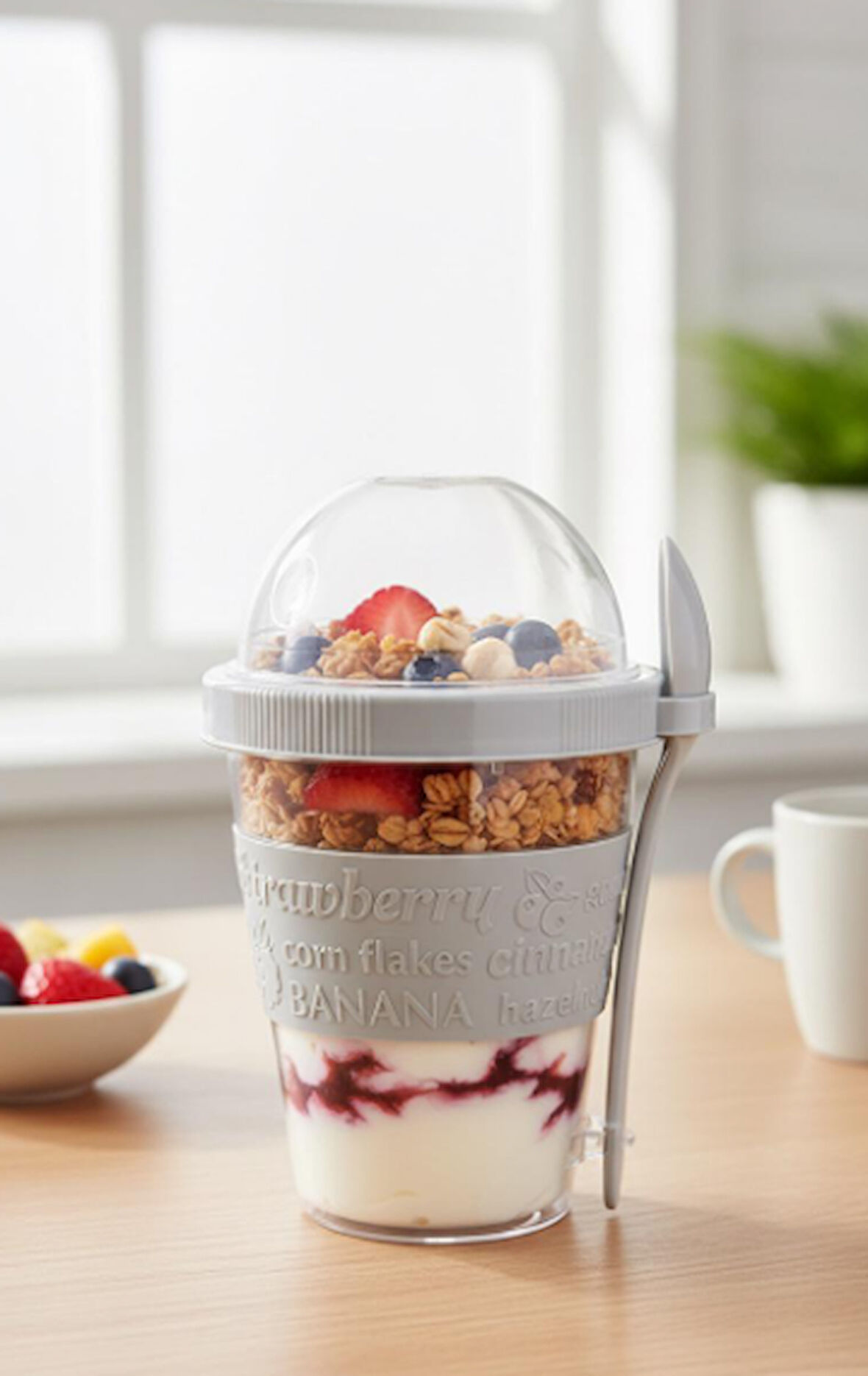 Titiz 600 ml Kaşıklı Yoğurt & Müsli Kabı - Taşınabilir Kase - Beyaz