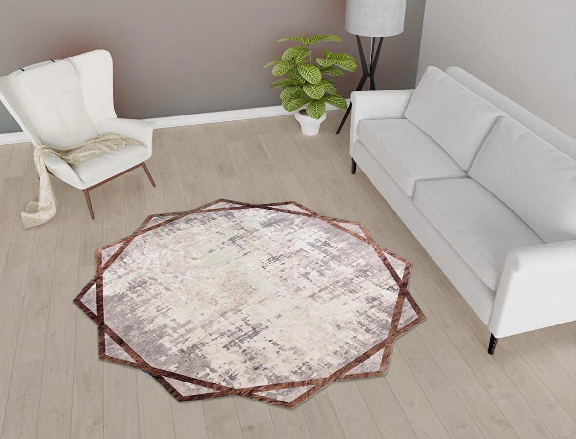 Vitaus Kaymaz Tabanlı Yıkanabilir Halı FGR-S414-Yuvarlak-100x100