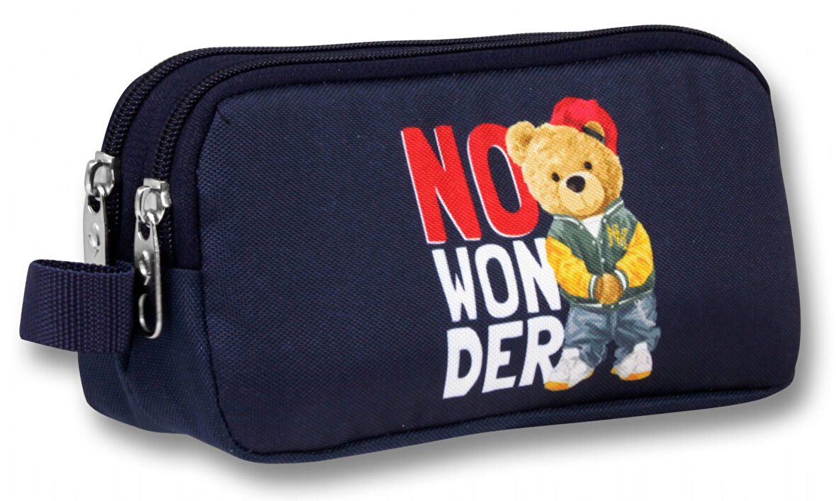 Ümit Çanta Lacivert Beyaz Hiphop Ayıcık Desenli Kalem Çantası - Erkek Çocuk - 5035