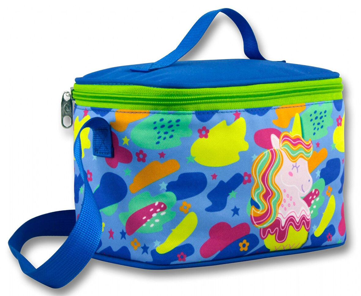 Ümit Çanta Termoslu/Isı Yalıtımlı Beslenme Çantası - 5037 - Dondurma ve Unicorn, Mavi Yeşil (Kız Çocuk)