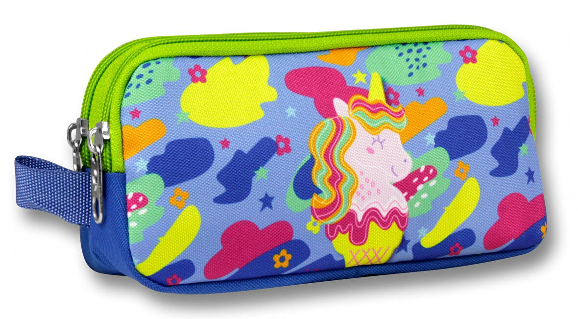 Ümit Çanta Mavi Yeşil Dondurma ve Unicorn Desenli Kalem Çantası - Kız Çocuk - 5038