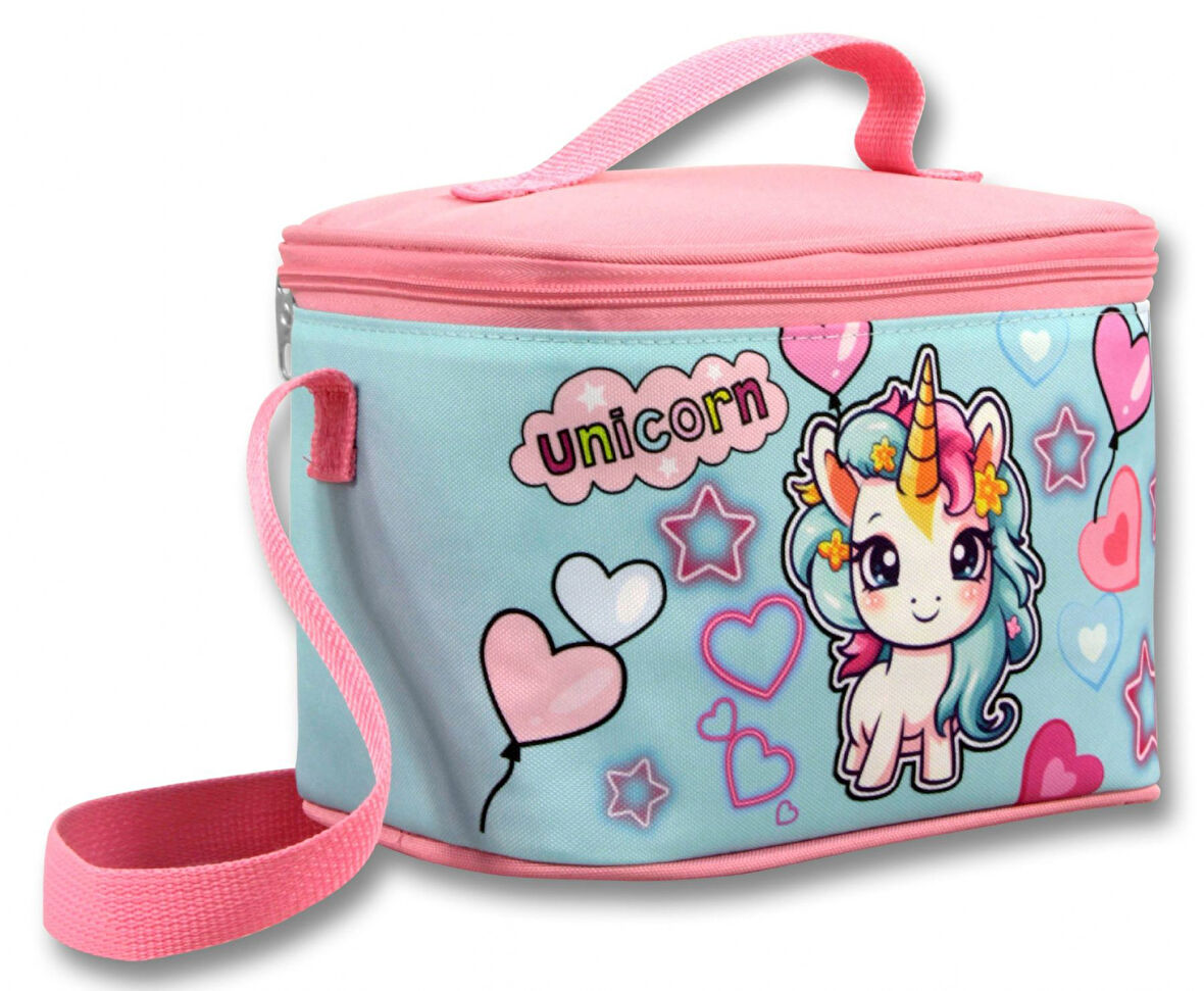 Ümit Çanta 5049 Isı Yalıtımlı Kız Çocuk (Bebek Unicorn Baskılı, Pembe Turkuaz Renkli) Beslenme Çantası