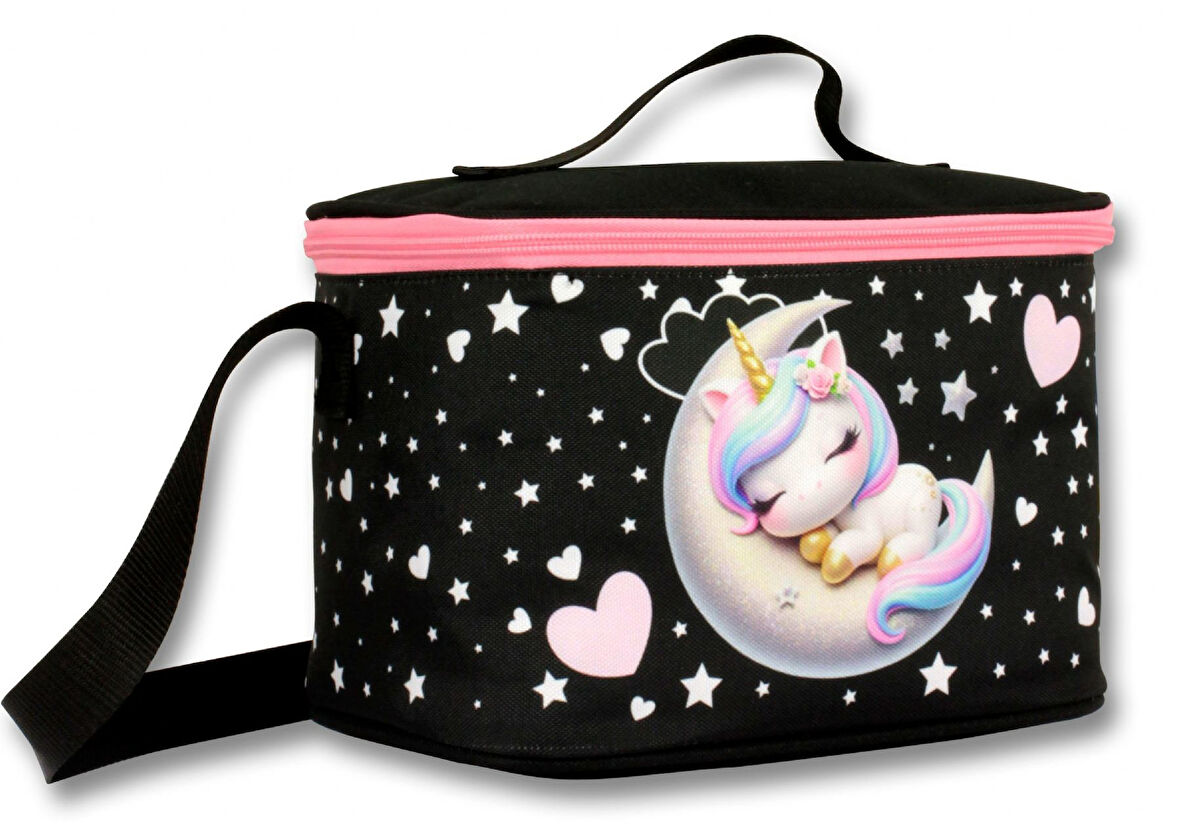 Ümit Çanta Kız Çocuk Beslenme Çantası (Thermo Isı Yalıtımlı) - Uykucu Unicorn - Siyah Pembe -  5061