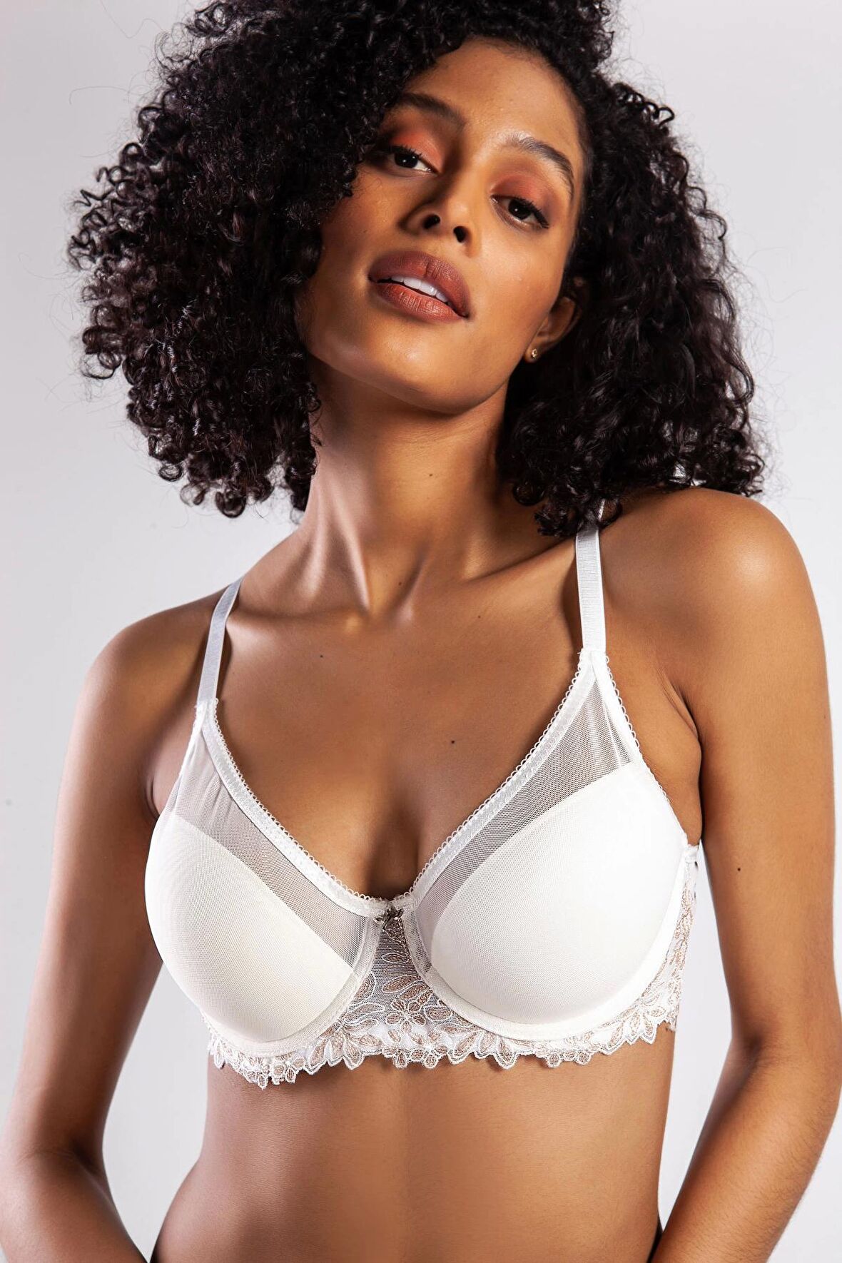 GASPARA A Plus Beyaz Dantel Detaylı Big Size Plunge Sütyen