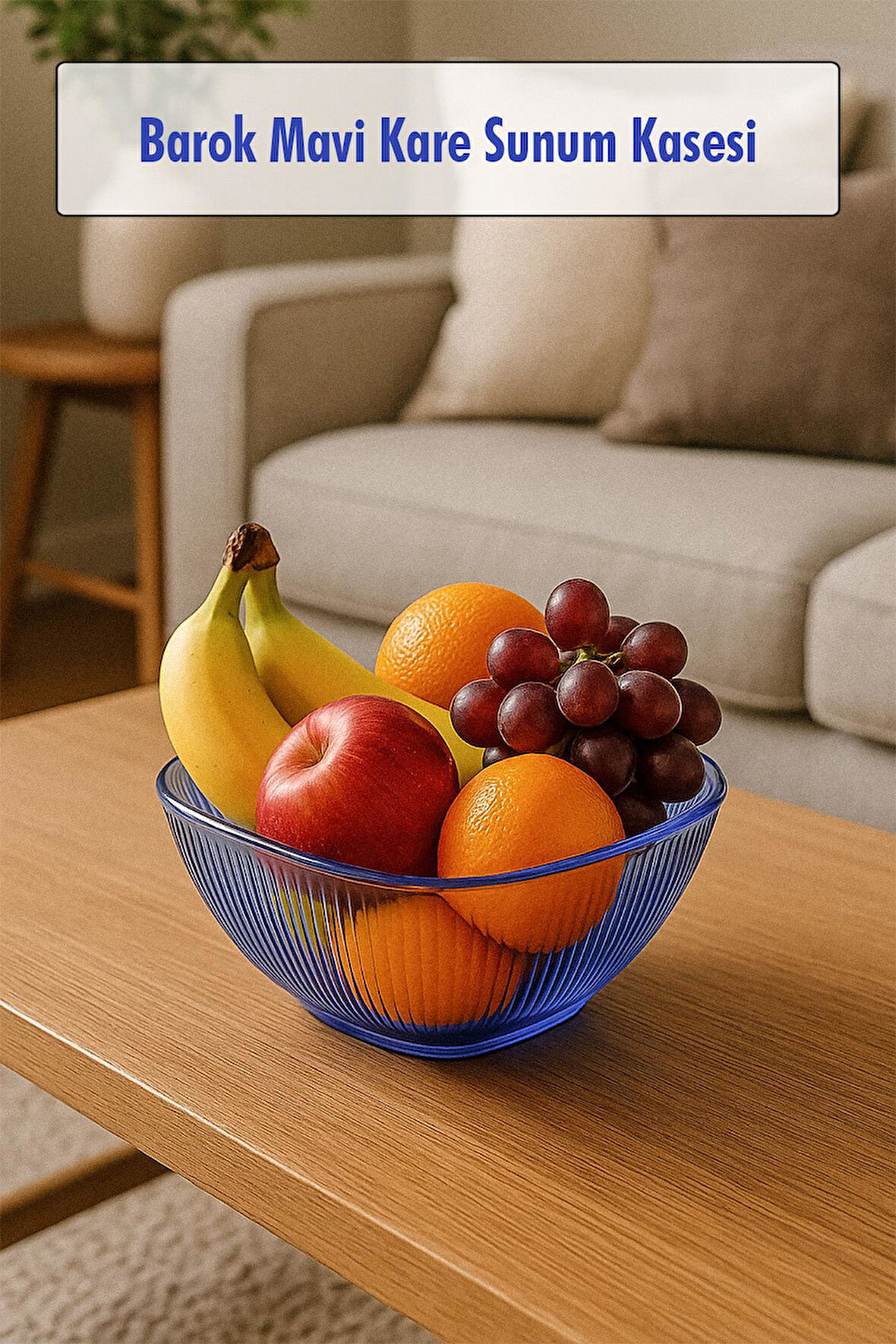 Barok Mavi Orta Boy Kare Kase & Sunum Kasesi - 1,5 Lt
