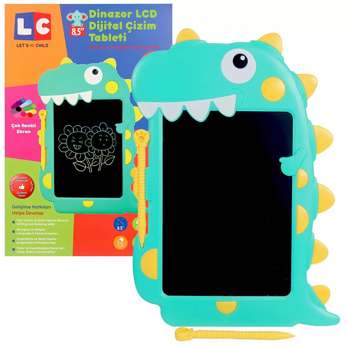LCD Dijital Renkli Dinozor Çizim Tableti 8,5 İnç
