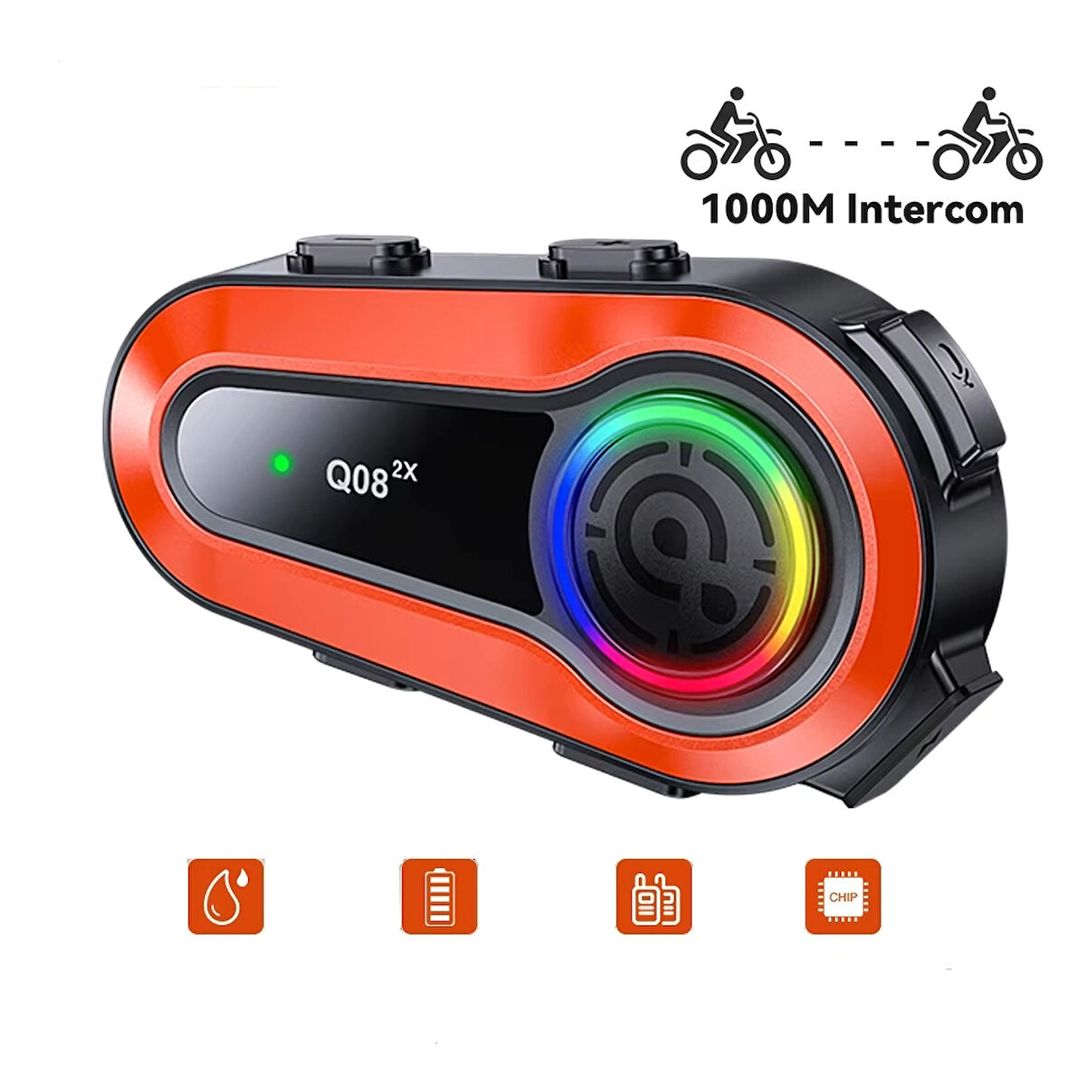 Q08 2X Motosiklet Kask Kulaklığı IPX6 Su Geçirmez 2 Intercom Bağlantılı