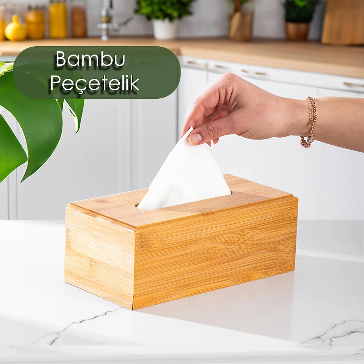 Porsima 0006 Bambu Peçetelik Ahşap Dekoratif Peçetelik Masaüstü Peçetelik Peçete Düzenleyici Peçete Kutusu