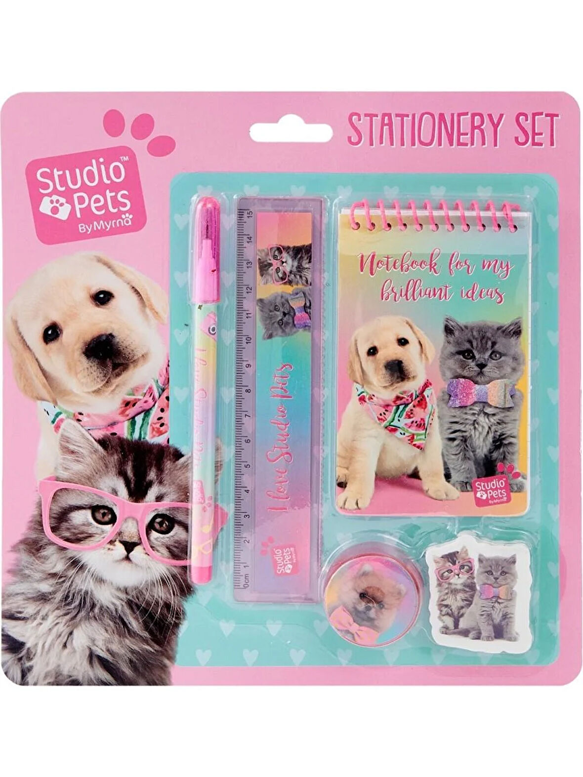 Dolphin Cem Studio Pets Kırtasiye seti kalemtraş,silgi,defter,cetvel,kalem,5 li set PT-7466