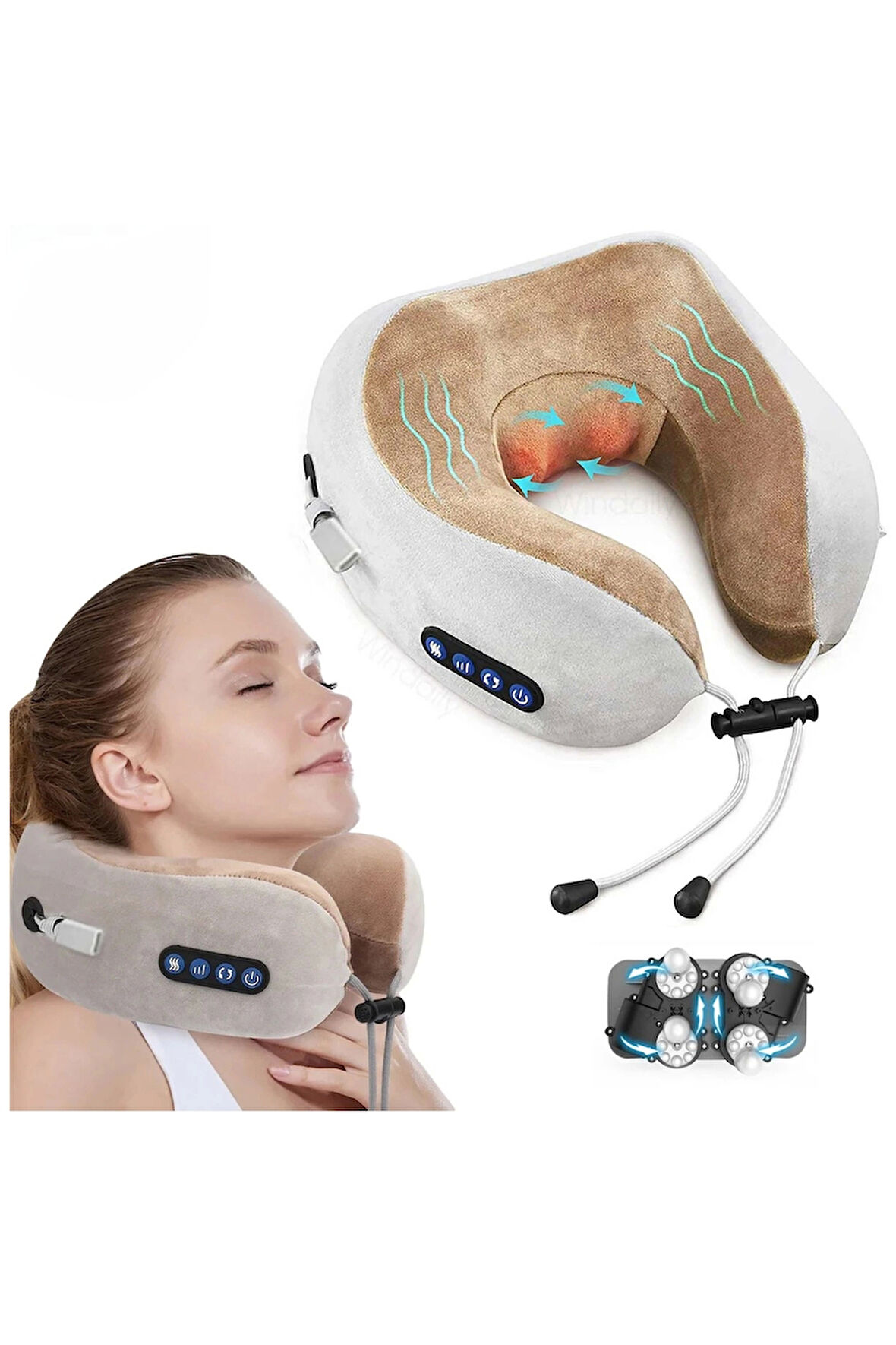 Auhma AMG32 Şarjlı Masajlı Boyun Yastığı | Taşınabilir Isıtmalı USB-C 1800 mAh