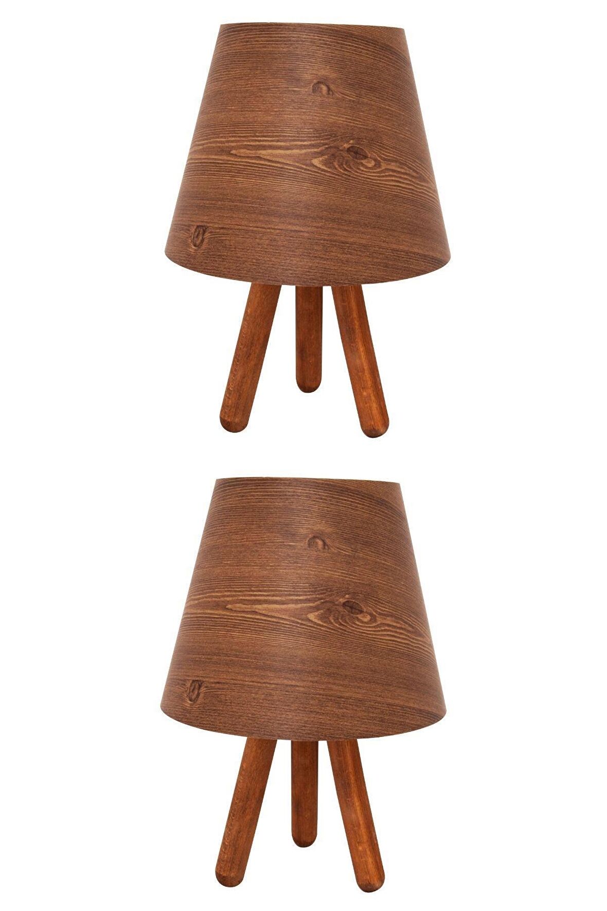 2'li Ahşap Desen Tripod Abajur