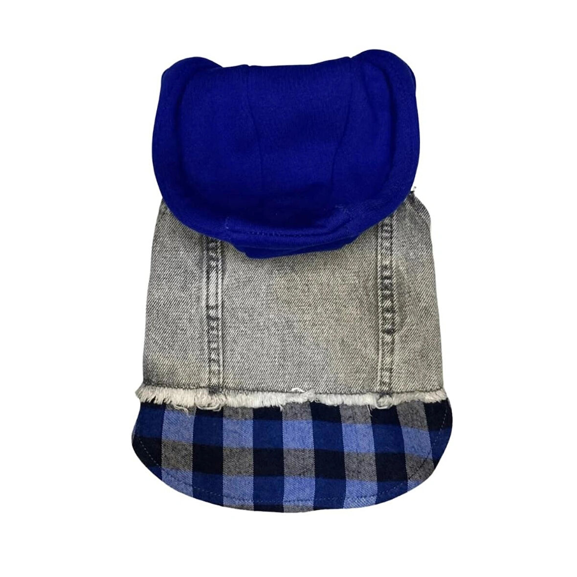 Küçük Irk Köpek için Lacivert Ekoseli Sweatshirt Jean Yelek (2 kg-12 kg arasına uygun bedenlerde)
