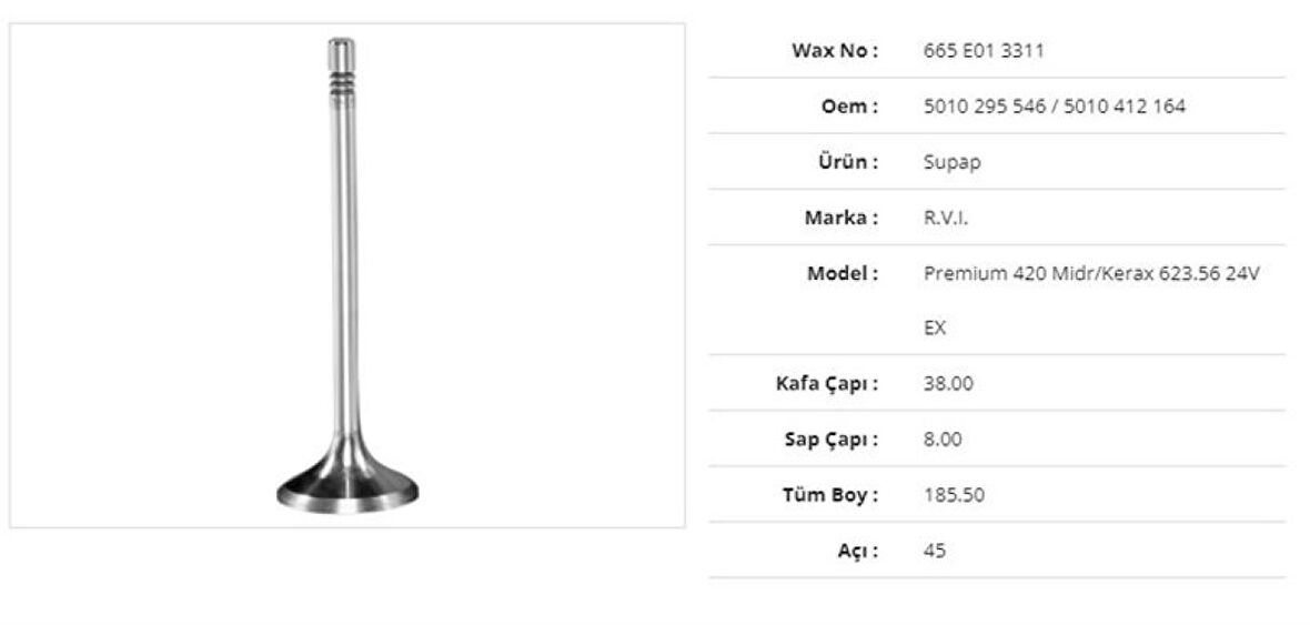 Renault Truck Subap Egzoz Renault Premium 420 Midr/kerax 623.56 24v 38kx8sx185,5bx45a (12adet) - Wax 665 E01 3311