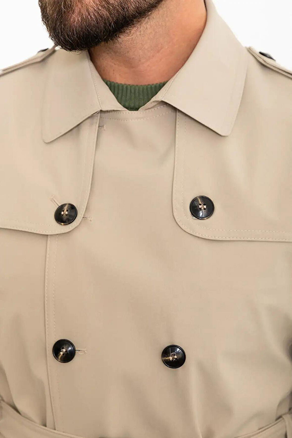 Mcr Düz Slim Fit Kemerli Kruvaze Erkek Trençkot 21300