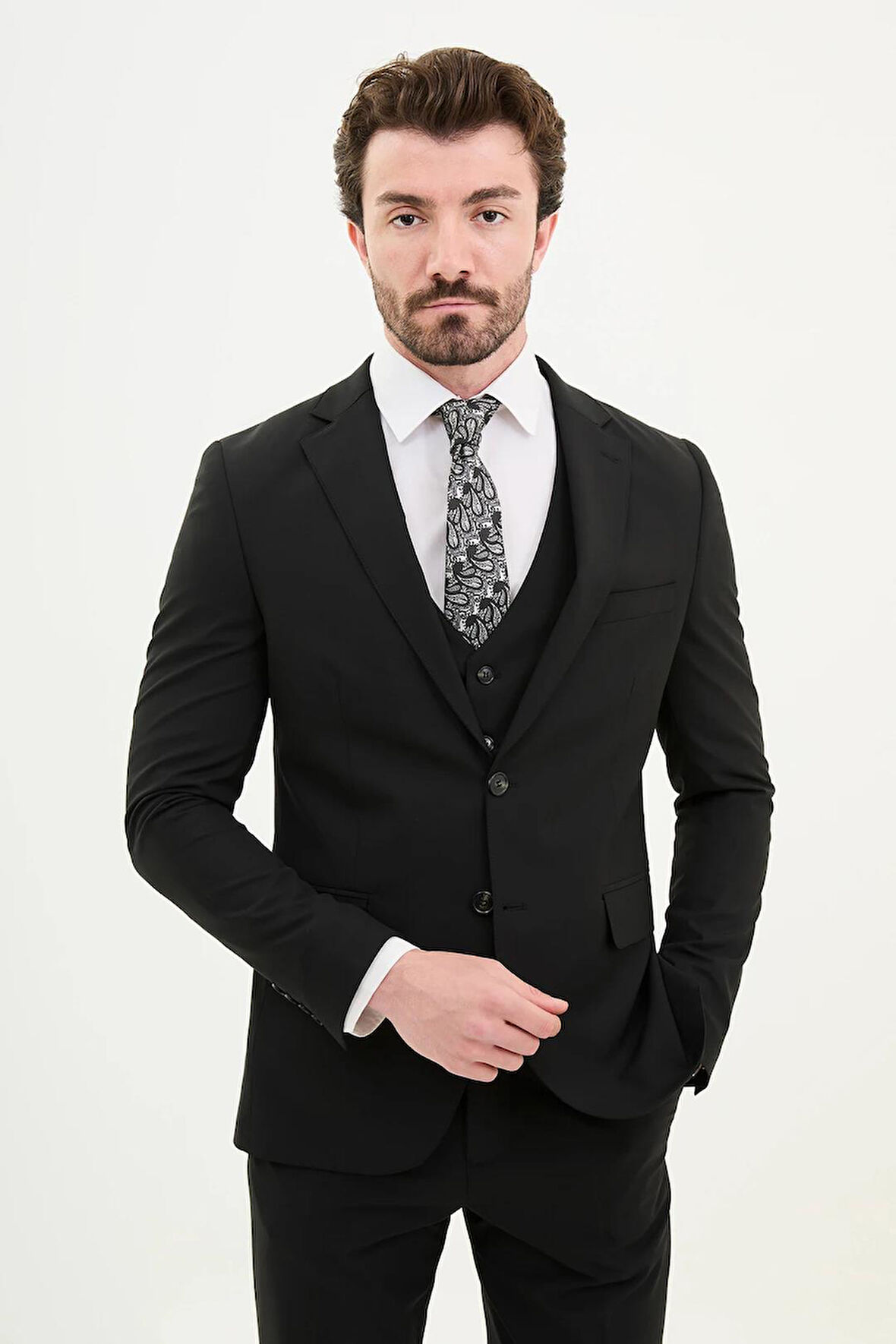 Mcr Düz Slim Fit Mono Yaka Klasik Yün Erkek Takım Elbise 45345