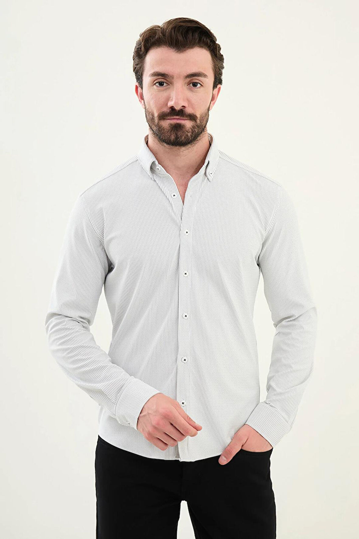 Mcr Çizgili Slim Fit Pamuk Erkek Gömlek 27075