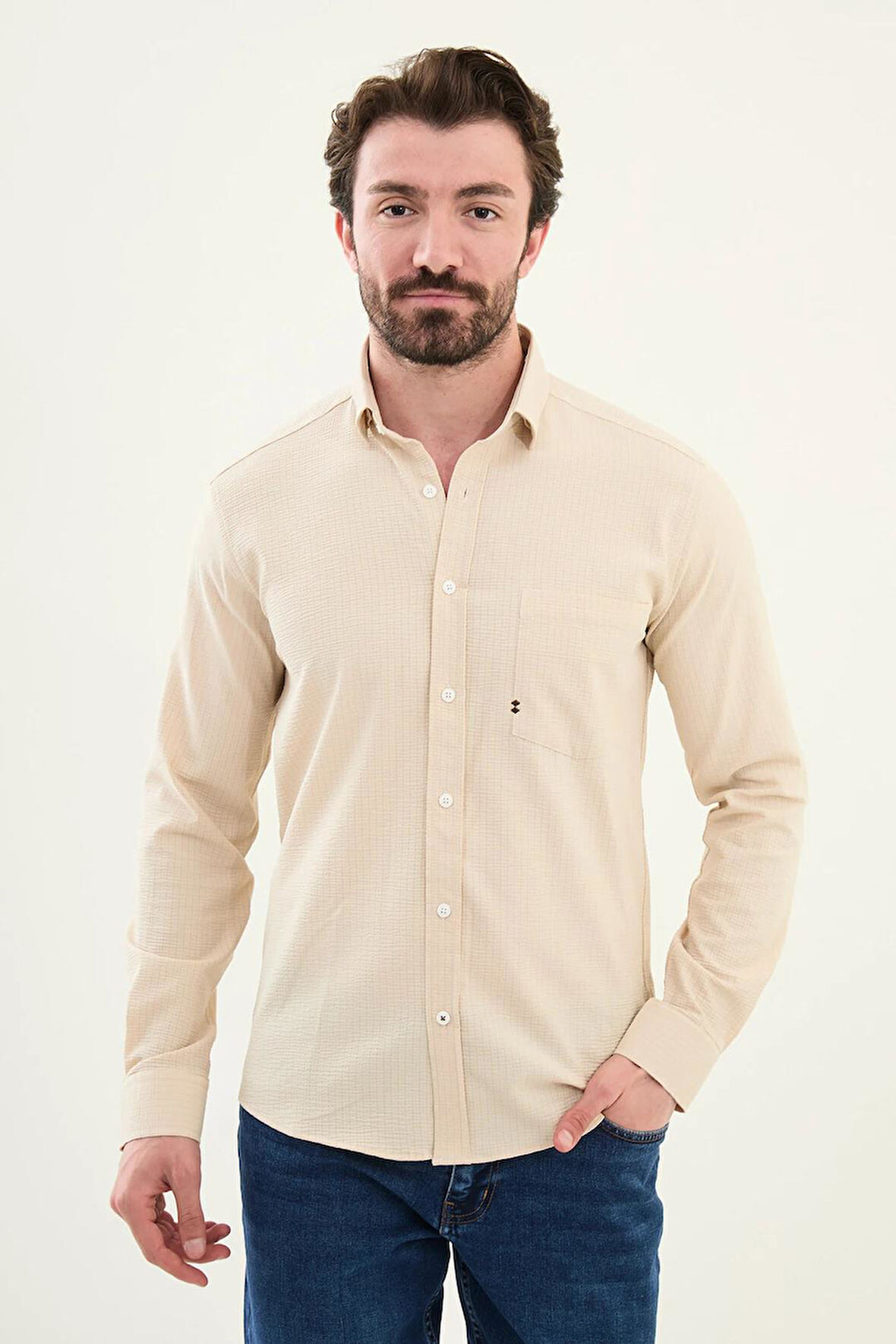 Mcr Gofreli Slim Fit Pamuk Erkek Gömlek 27080