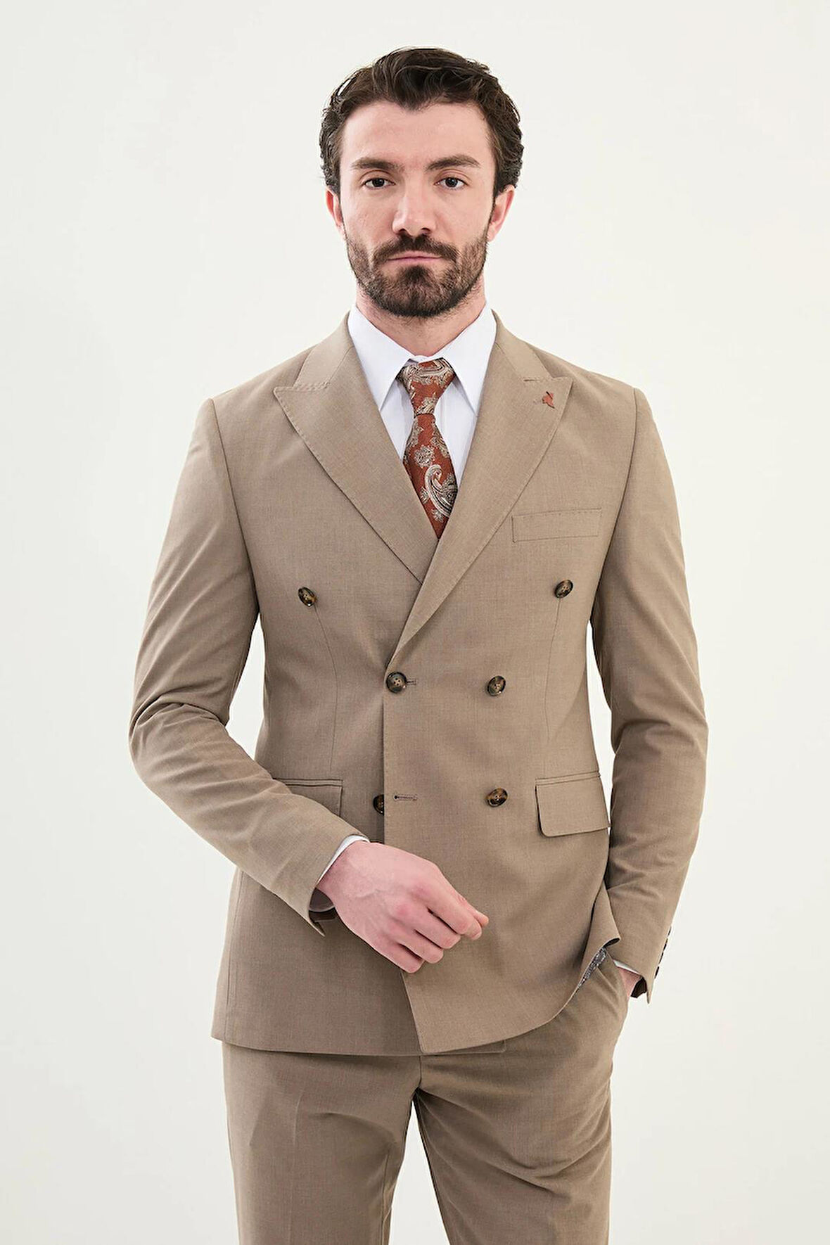 Mcr Düz Slim Fit Geniş Yaka Kruvaze Erkek Takım Elbise 45389