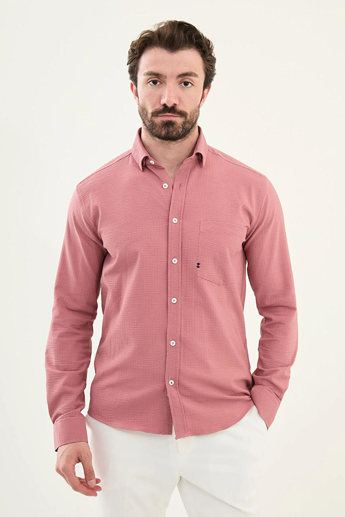 Mcr Gofreli Slim Fit Pamuk Erkek Gömlek 27080