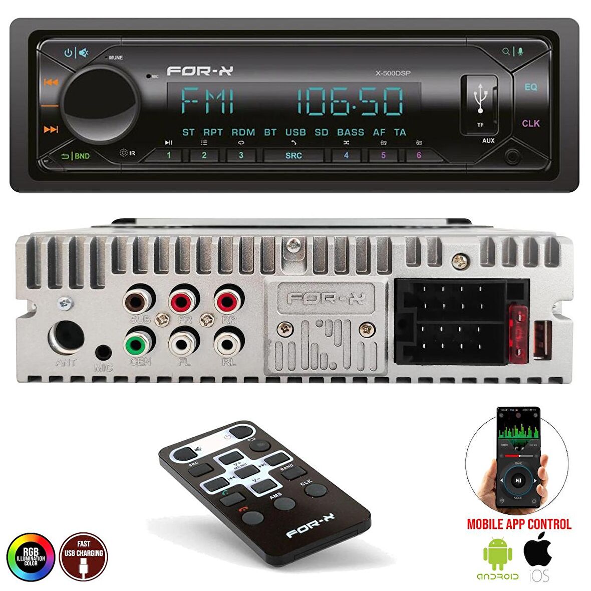 OTO TEYP 4X60W BT/2XUSB/SD/FM/AUX MOBİL APLİKASYON FOR-X X-500DSP