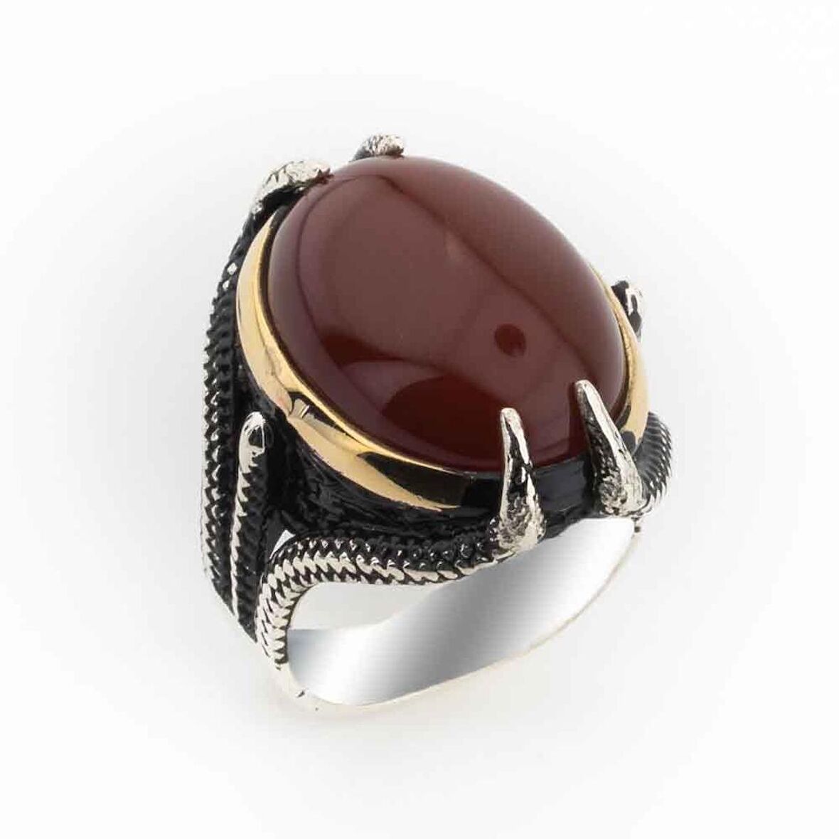 Akik Taşlı Pençeli  Gümüş Erkek Yüzük