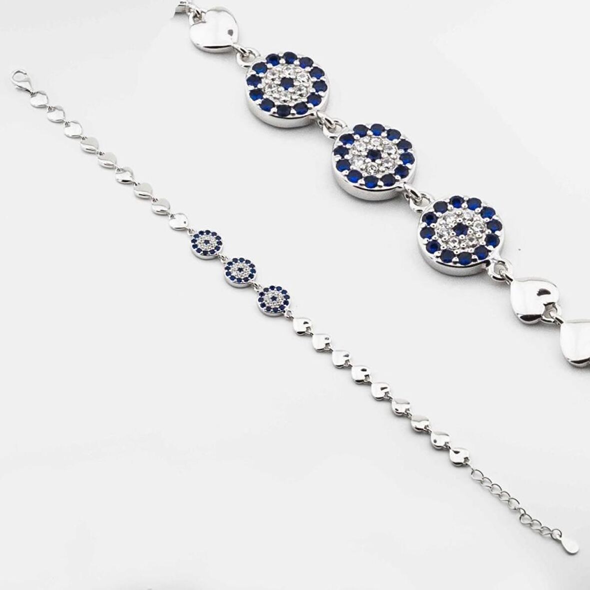 925 Ayar Gümüş Nazar ve Kalpli  Kadın Bileklik