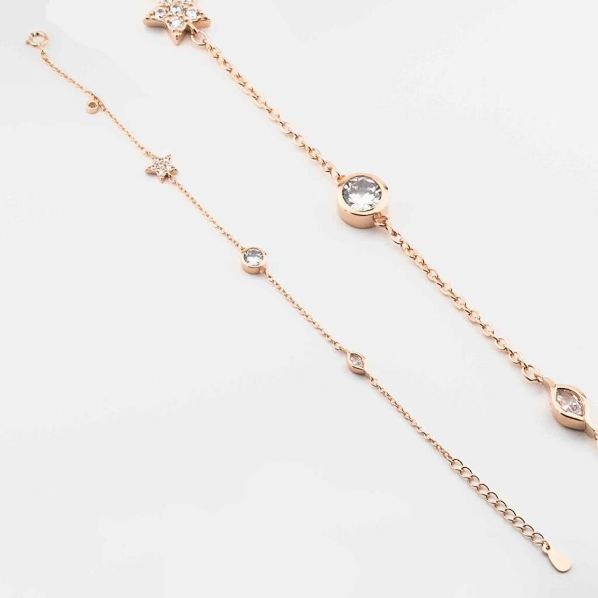 925 Ayar Gümüş Zirkon Taşlı Yıldız ve Tek Taş Kadın  Bileklik