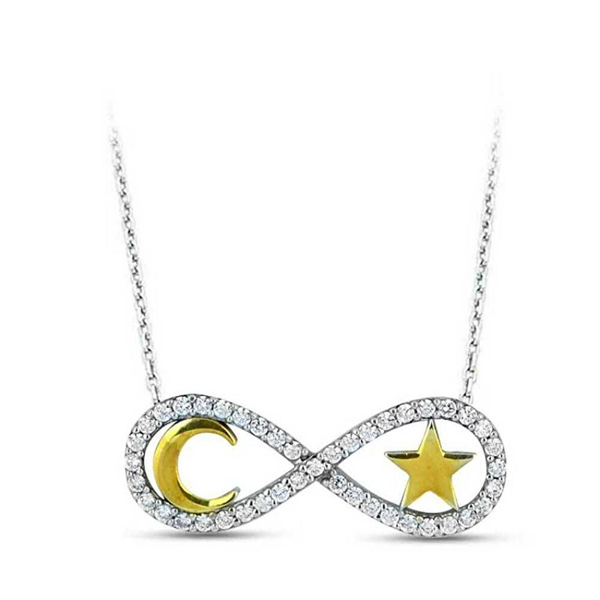 925 Ayar Gümüş Ay Yıldız sonsuzluk Kadın Kolye