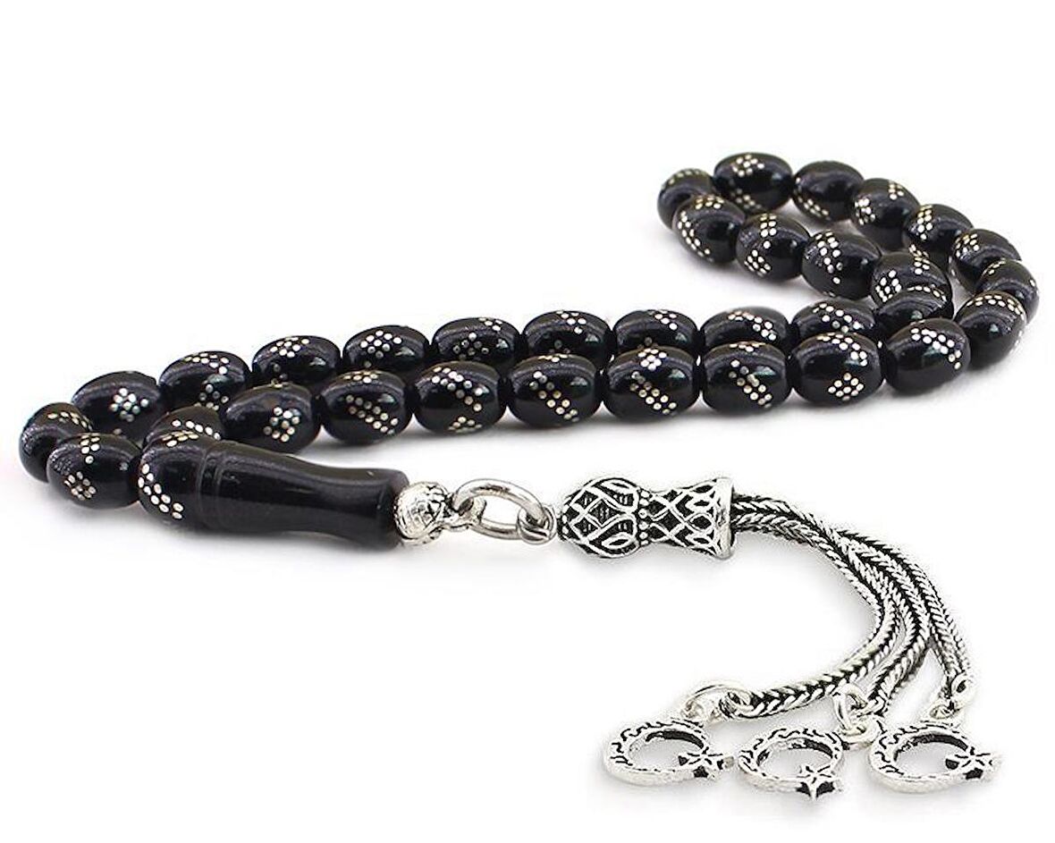 925 Ayar Gümüş Ayyıldız Püsküllü İşlemeli Gürcistan Oltusu Tesbih