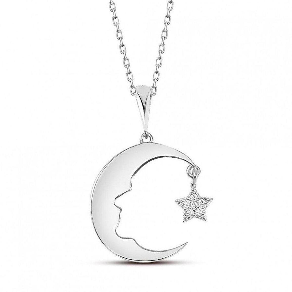 925 Ayar Gümüş Ay Yıldız Atatürk Silüeti Kolye