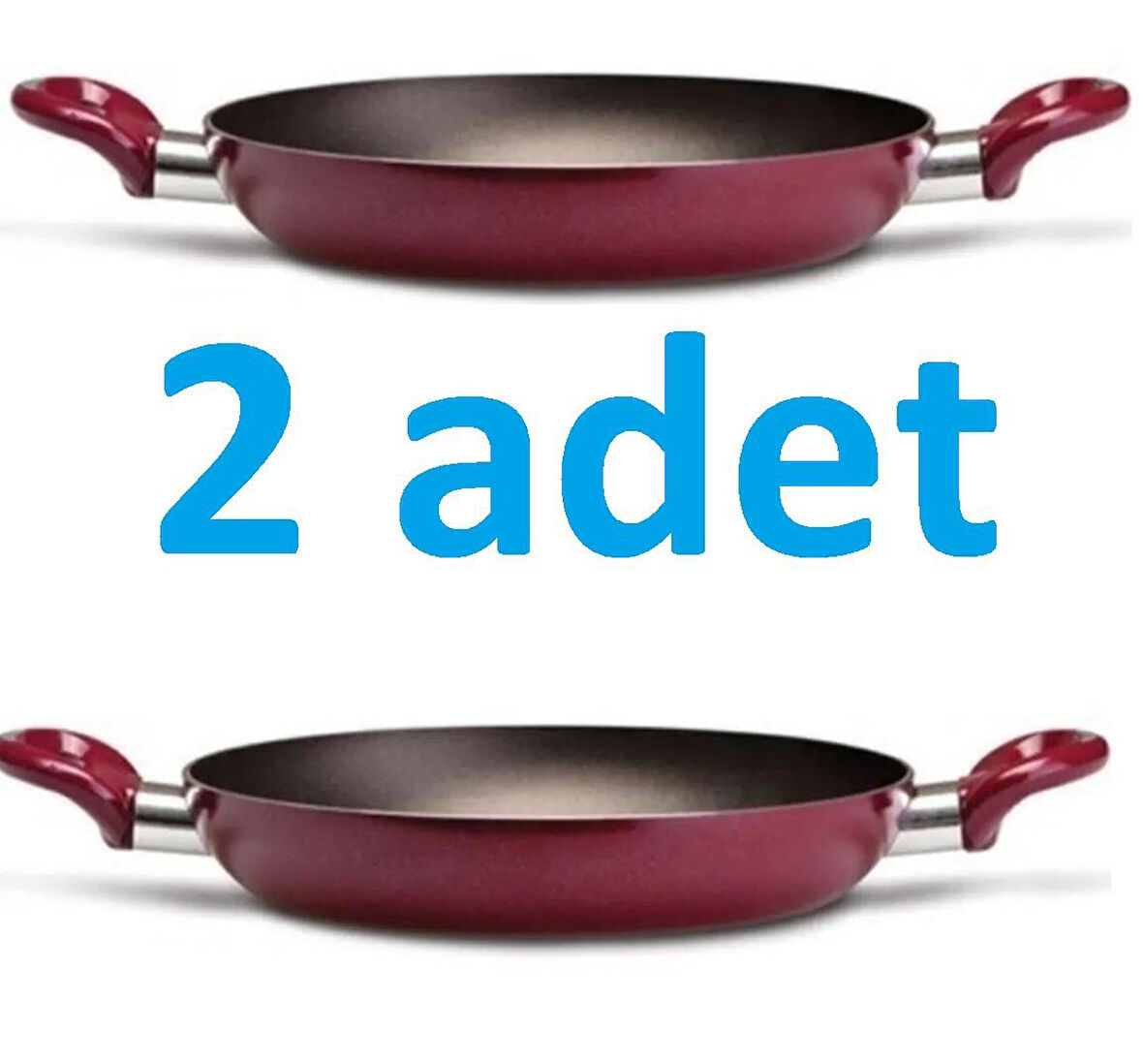 2 ADET 20 CM - Çift Kulplu Teflon Sahan Yumurta omlet tavası (pembe VEYA kırmızı)