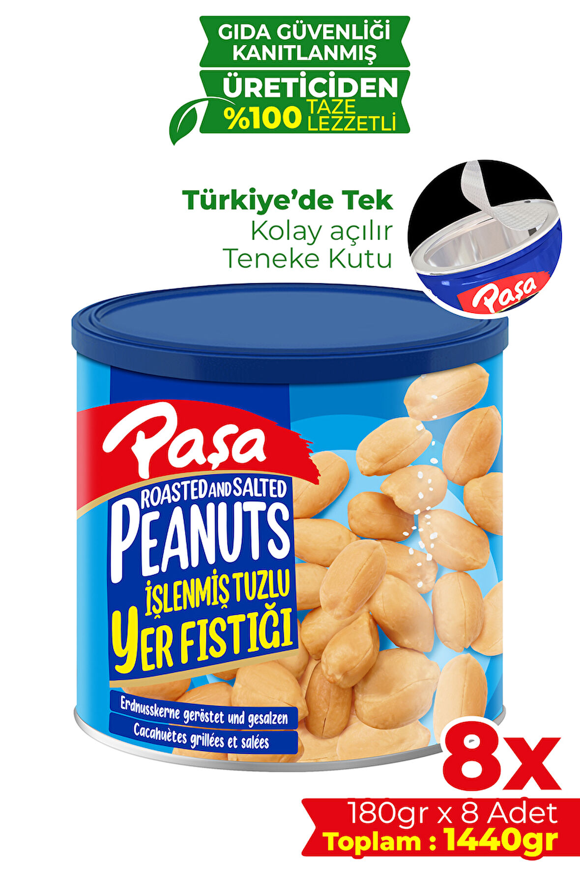 İşlenmiş Yer Fıstığı Teneke Kutu 180 gr x 8 Adet (1440 gr)