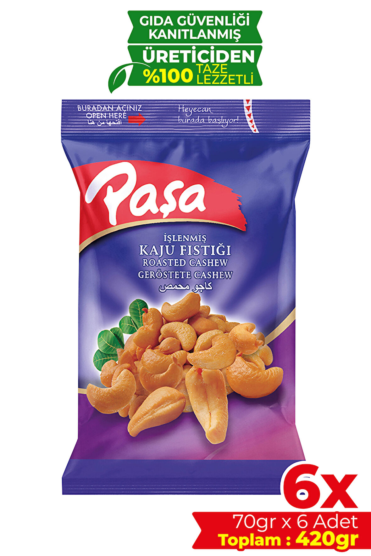 İşlenmiş Kaju Fıstığı 70 gr X 6 Adet (420 gr)