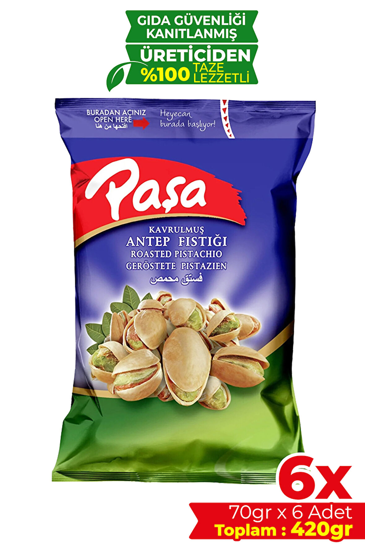 Kavrulmuş Antep Fıstığı 70 gr X 6 Adet (420 gr)