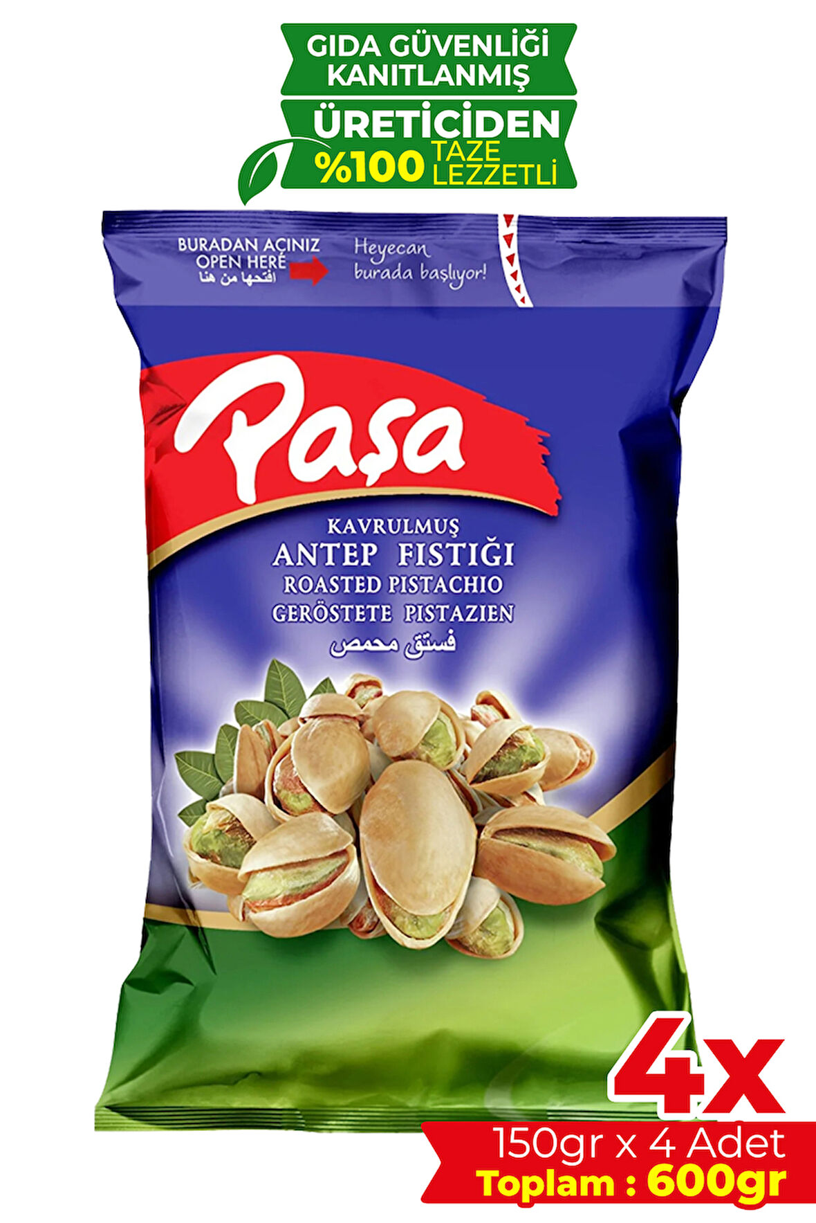 Kavrulmuş Antep Fıstığı 150 gr X 4 Adet (600 gr)