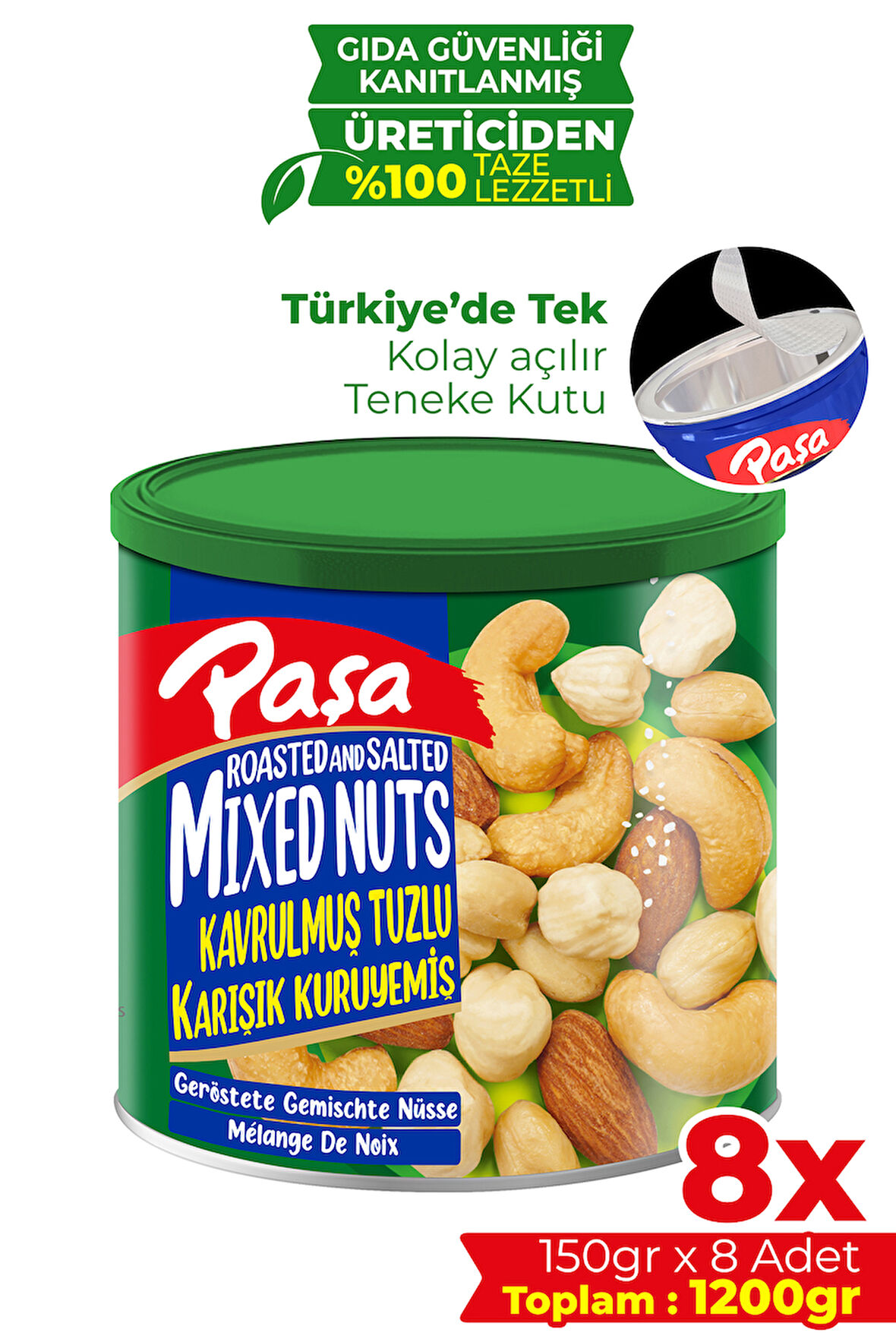 Kavrulmuş Karışık Kuruyemiş Teneke Kutu 150 gr X 8 Adet (1200 gr)