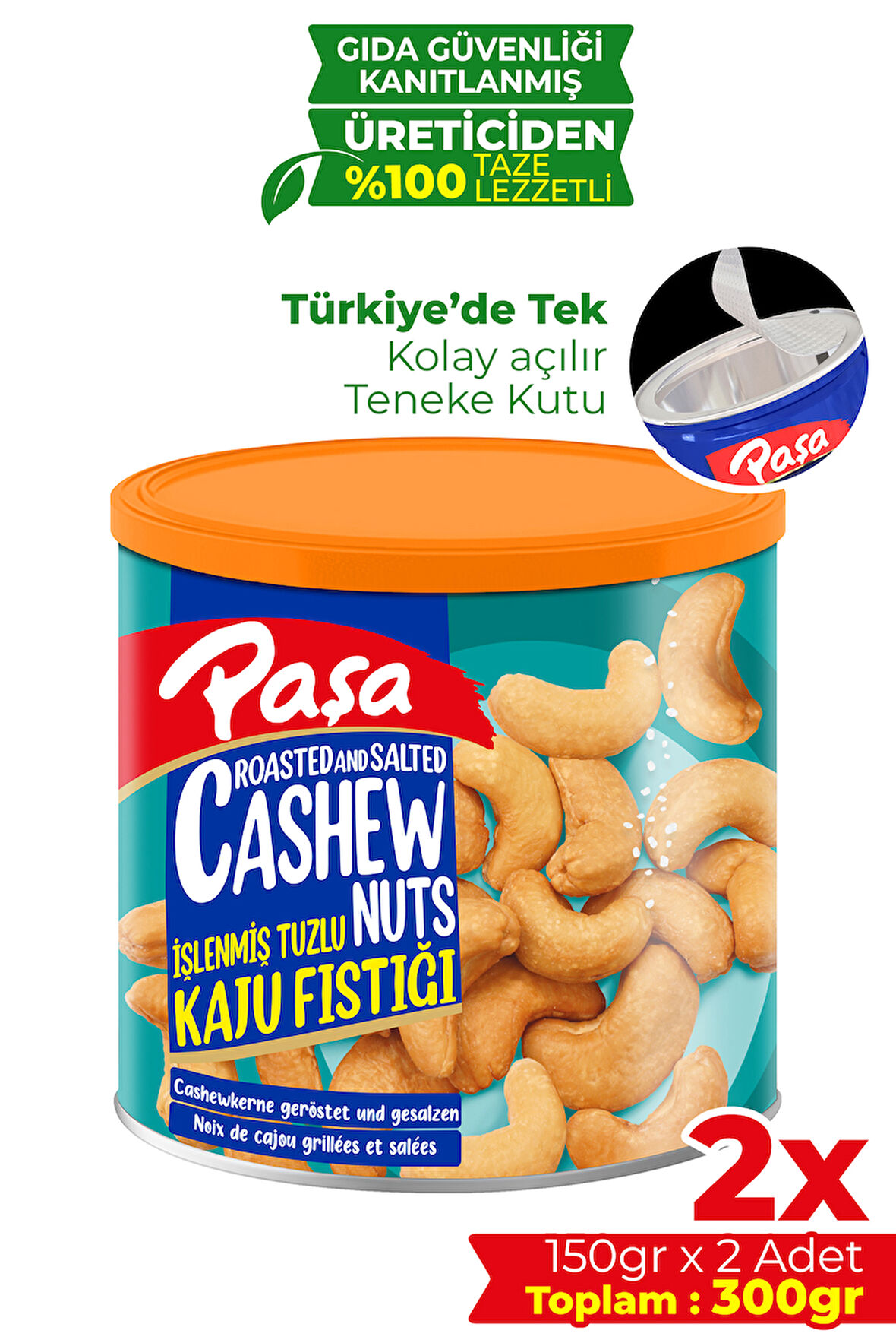 İşlenmiş Kaju Fıstığı Teneke Kutu 150 gr X 2 Adet (300 gr)