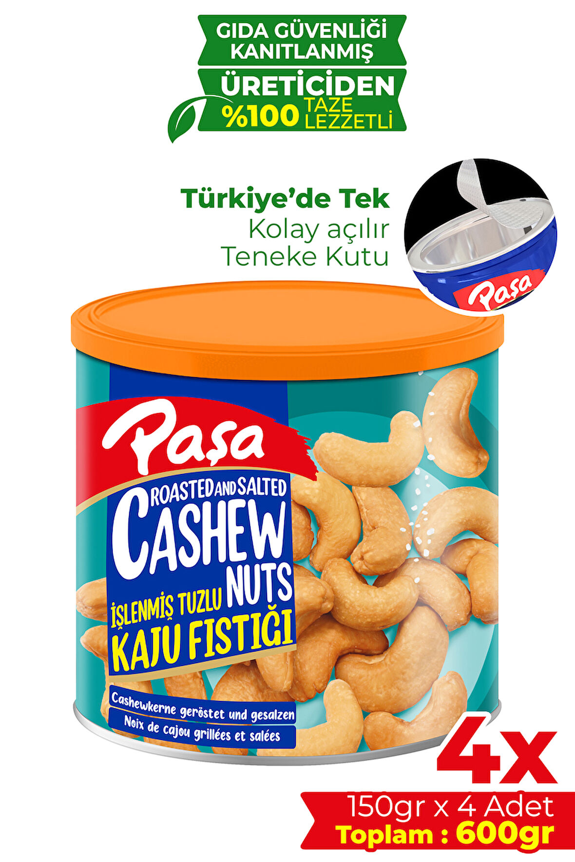 İşlenmiş Kaju Fıstığı Teneke Kutu 150 gr X 4 Adet (600 gr)