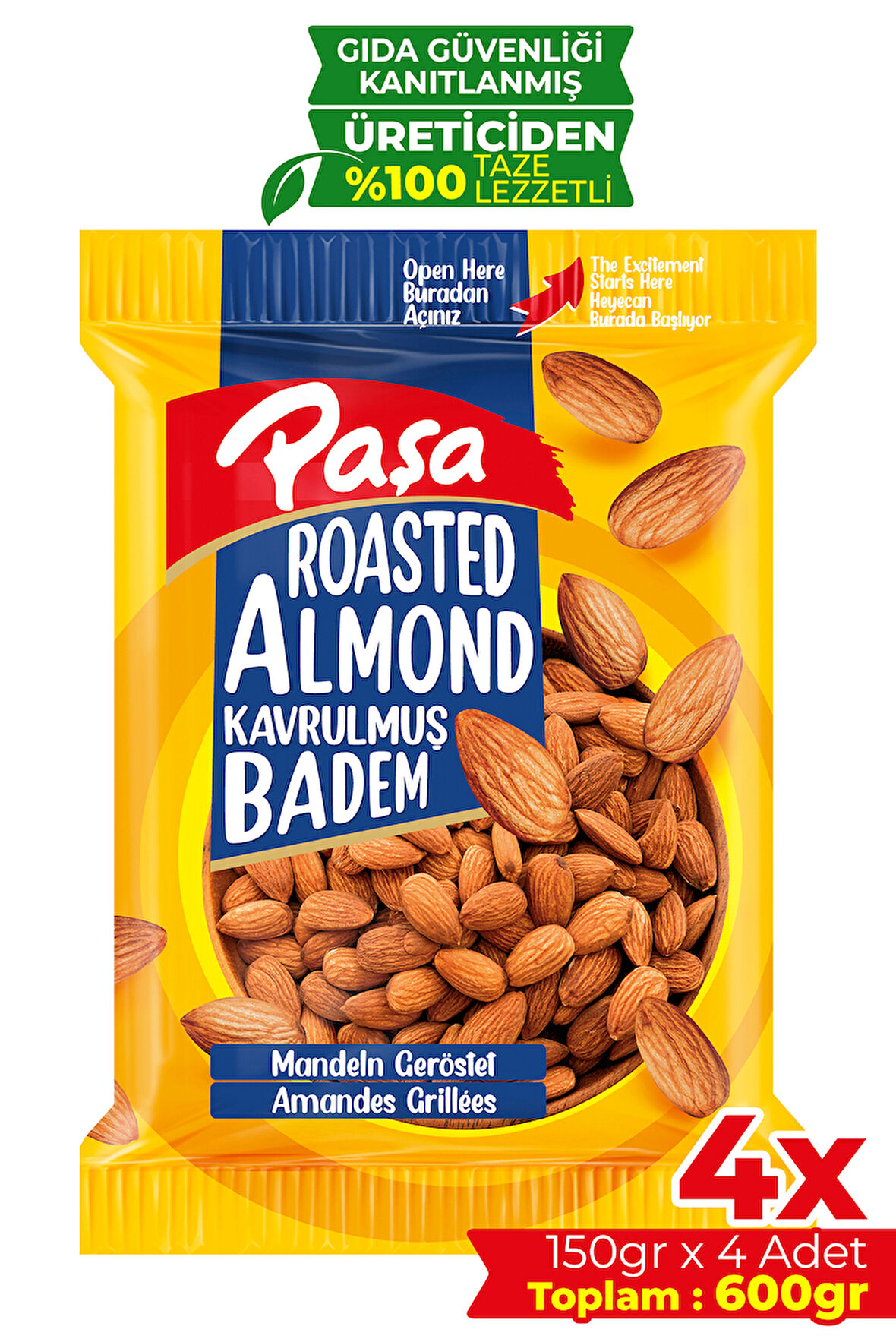 Kavrulmuş Badem 150 gr x 4 Adet (600 gr)