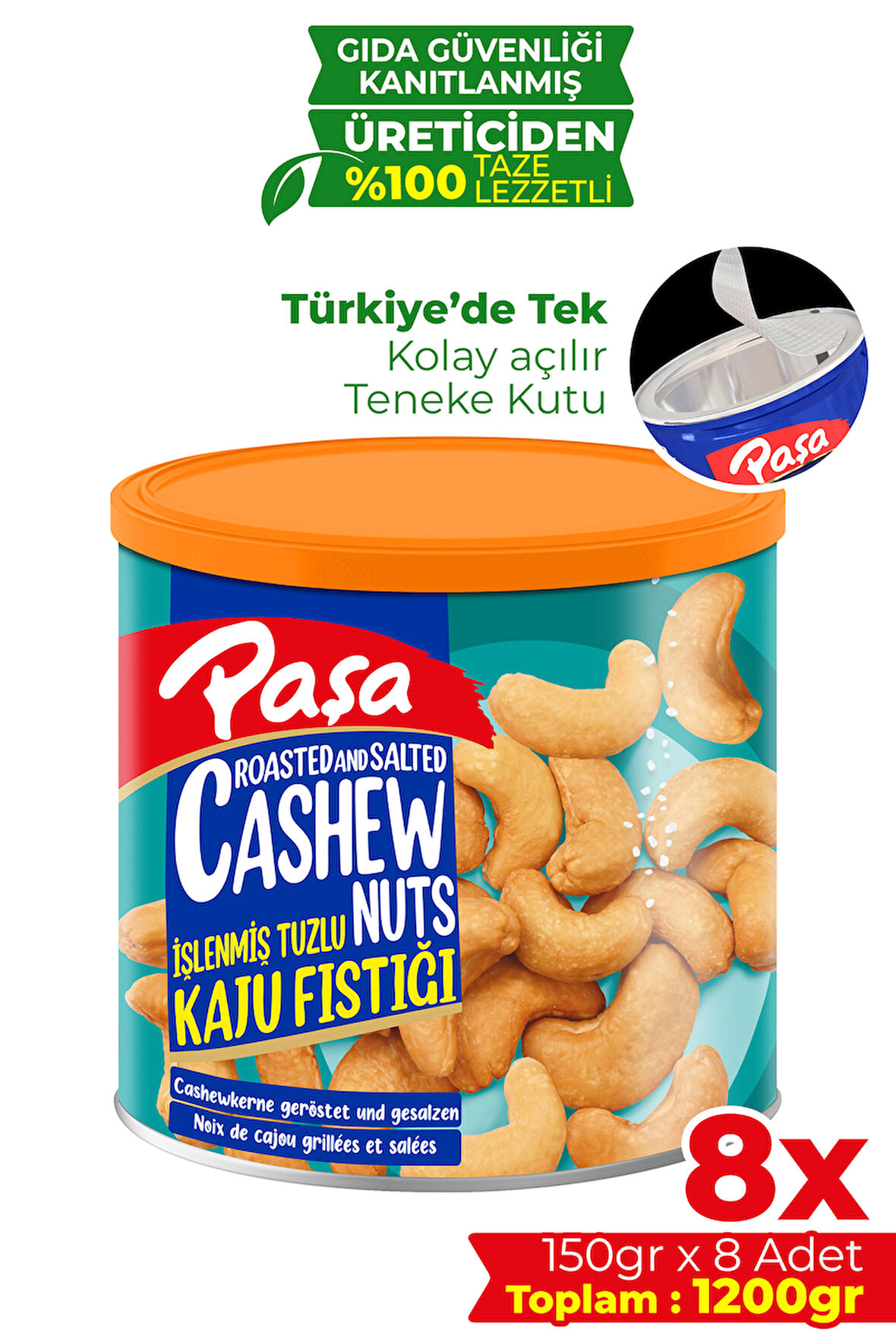 İşlenmiş Kaju Fıstığı Teneke Kutu 150 gr X 8 Adet (1200 gr)