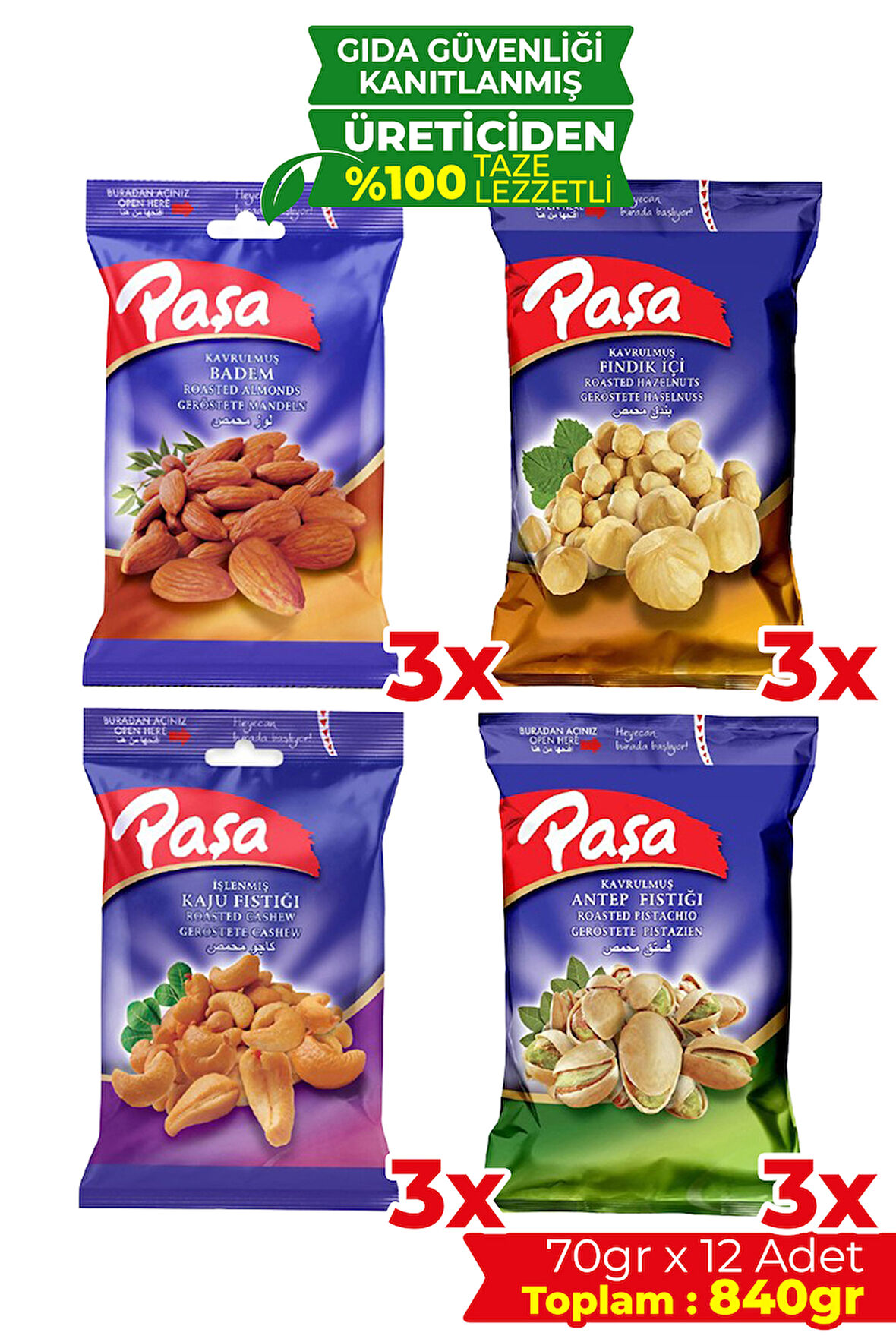 Karışık Kuruyemiş 70 gr X 12 Adet (840 gr)