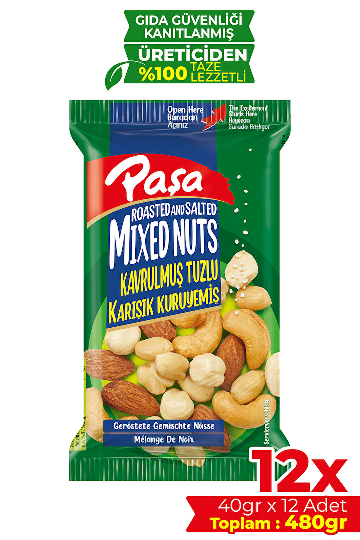 Kavrulmuş Tuzlu Karışık Kuruyemiş 40 gr X 12 Adet (480 gr)