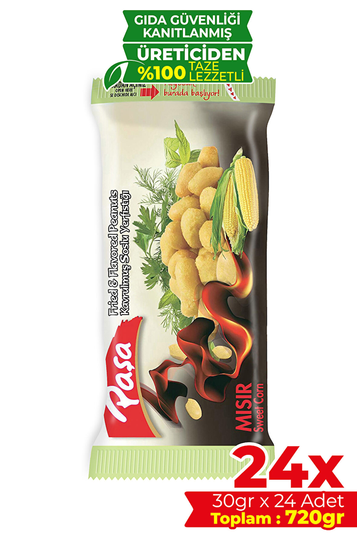 Kavrulmuş Mısır Soslu Yer Fıstığı 30 gr X 24 Adet (720 gr)