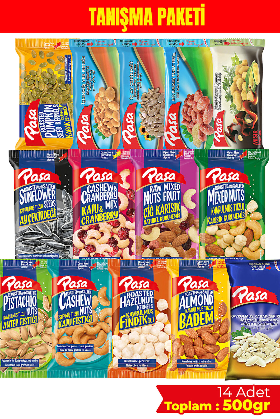 14lü Karışık Kuruyemiş Tanışma Paketi 500 gr – Mini Tadım Seti