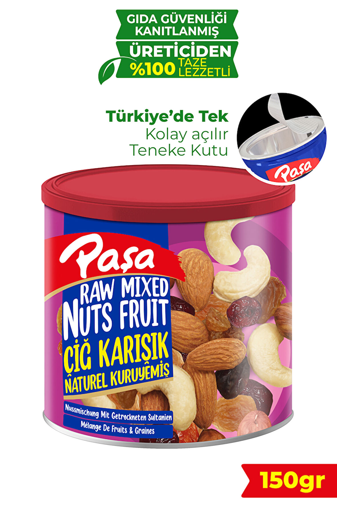 Çiğ Karışık Kuruyemiş Teneke Kutu 150 gr
