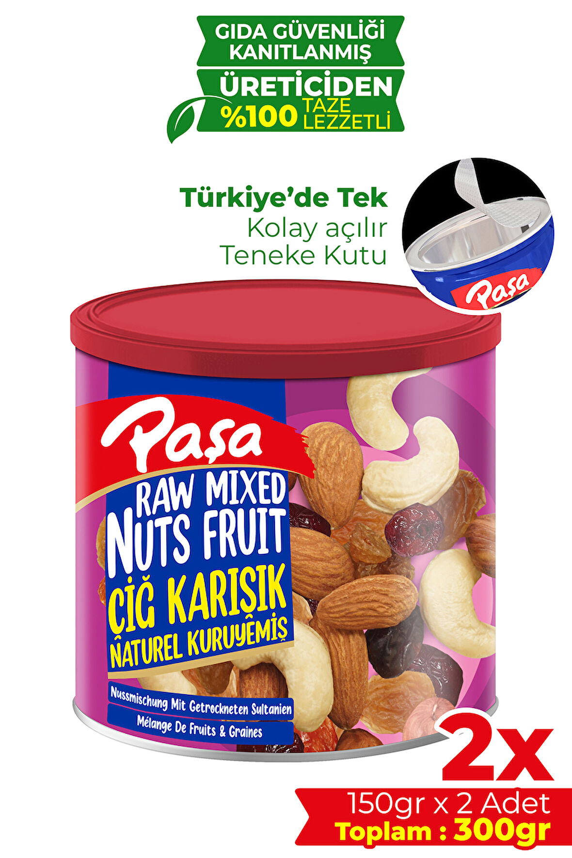 Çiğ Karışık Kuruyemiş Teneke Kutu 150 gr x 2 Adet (300 gr)
