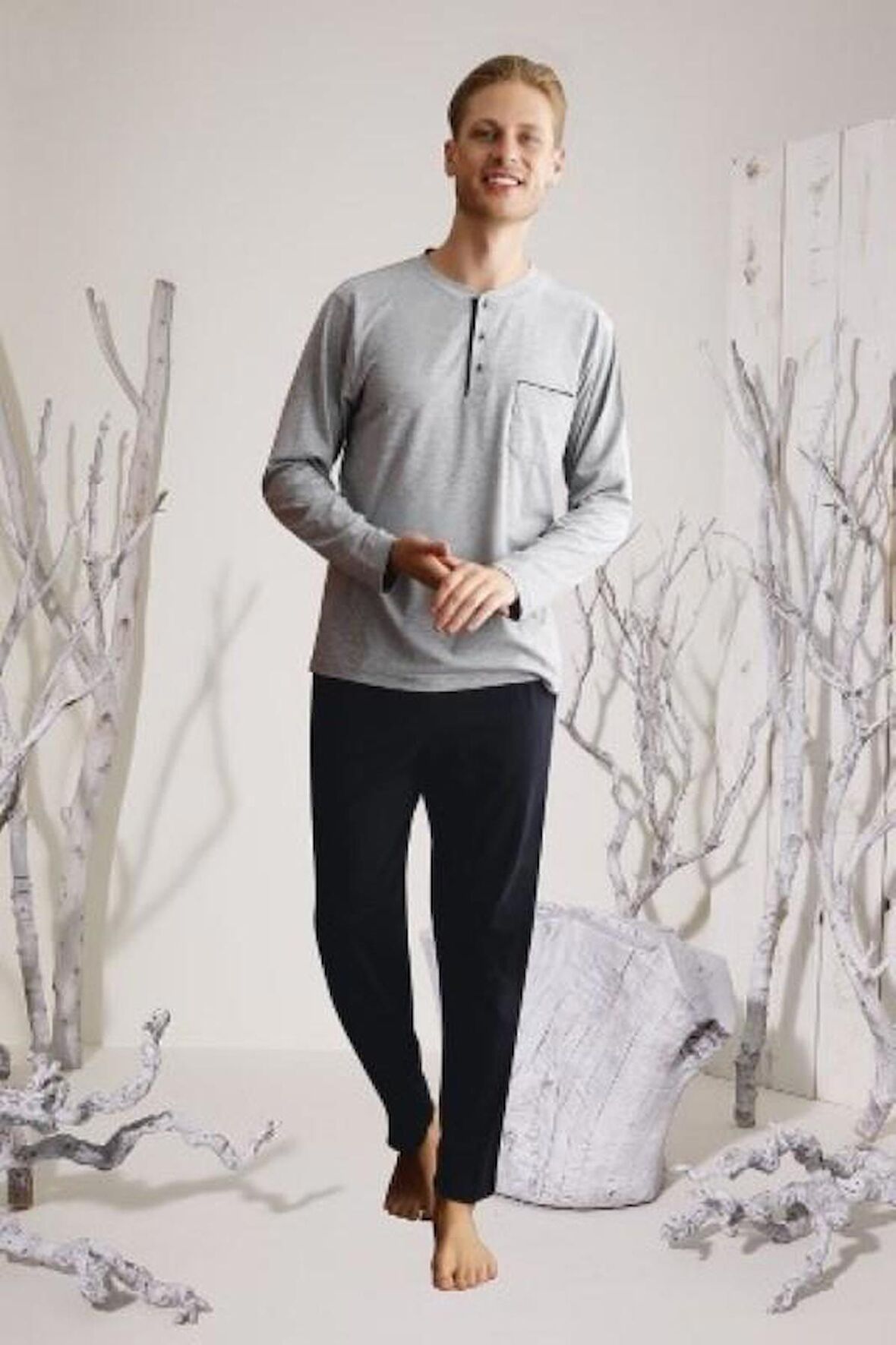 KLY BATTAL UZUN KOLLU PAMUK PİJAMA TAKIM 9111