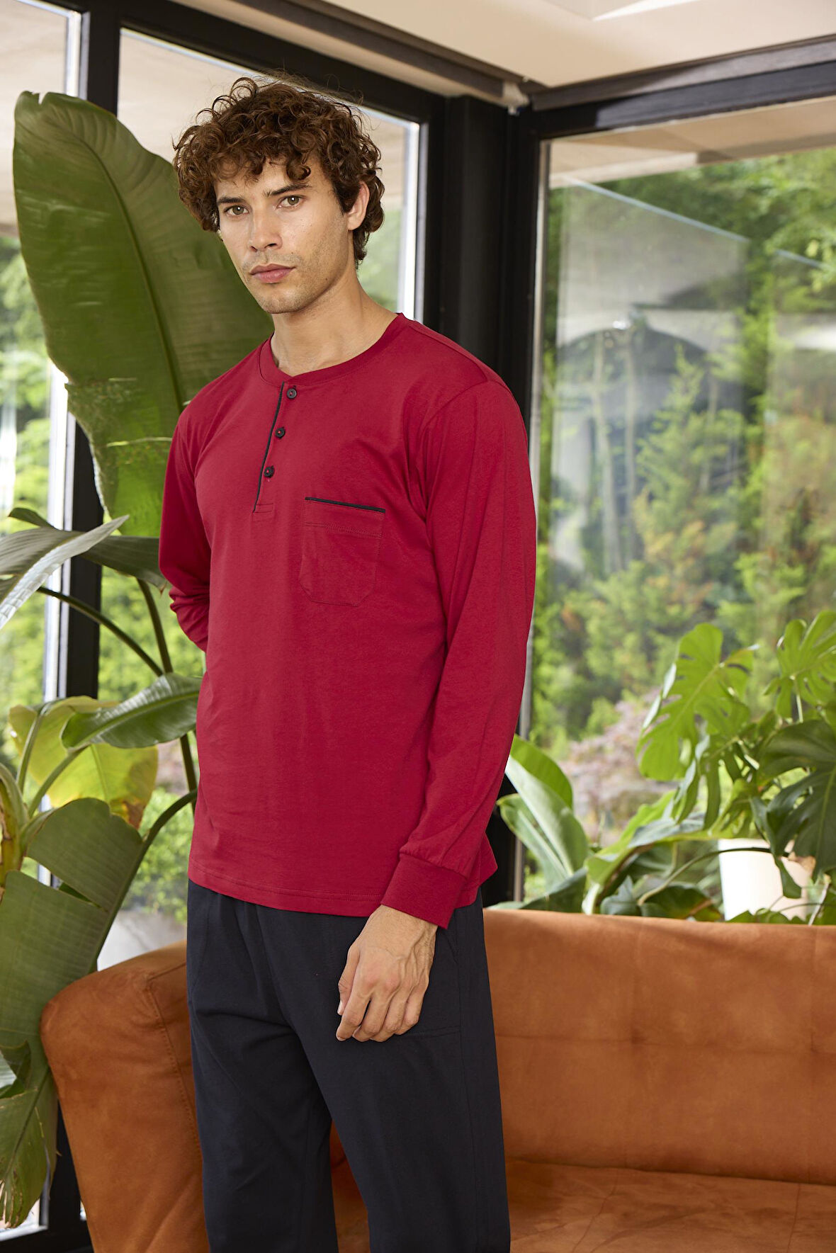 Kly Midi Yaka %100 Pamuk Erkek Pijama Takımı 9244 